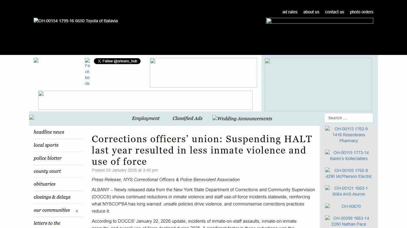 Corrections officers’ union: Suspending HALT last year resulted in less inmate violence and use of force Orleans Hub
